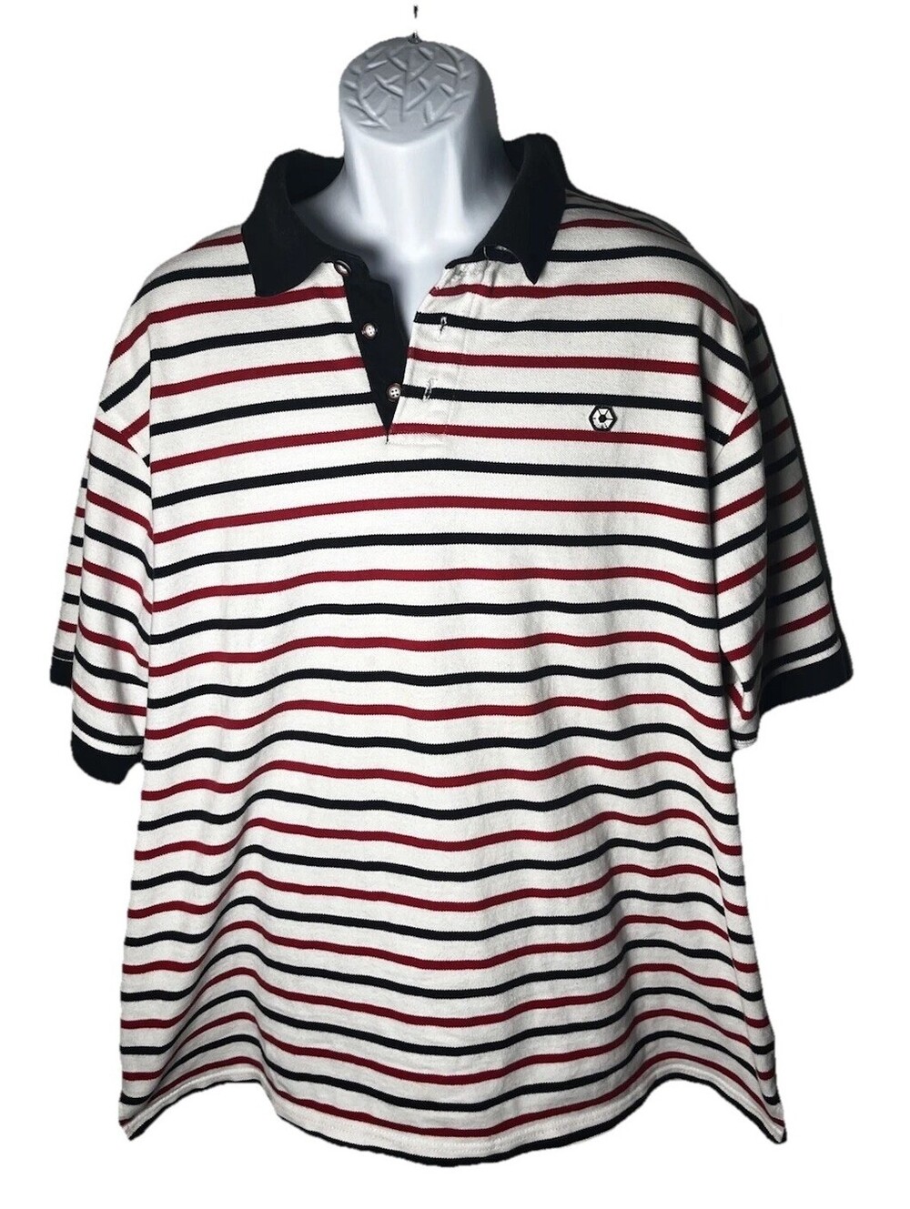 South Pole Polo Shirt Mens Size XL White Navy Striped Short Sleeve Cotton